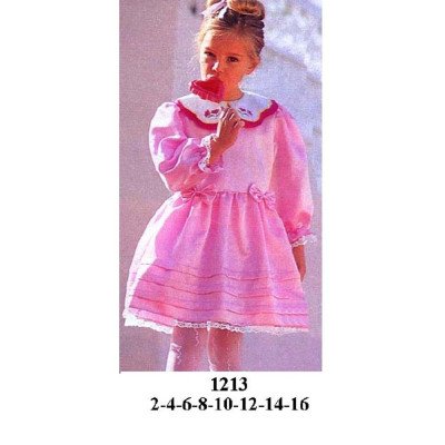 1213 - Molde de Vestido con cuello bebé escote redondo manga larga y falda fruncida