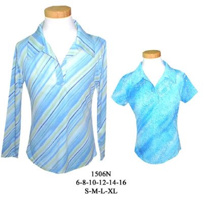 1506N - Molde de Polera con escote en v , cuello camisero y opción de manga larga o manga corta