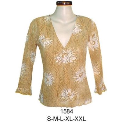 1584 - Molde de Polera con encaje con recogido bajo escote manga ¾ 1584 - Molde de Polera con encaje con recogido bajo escote manga ¾