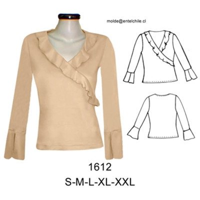 1612 - Molde de Polera escote en v con ruchas; 1612 - Molde de Polera escote en v con ruchas;