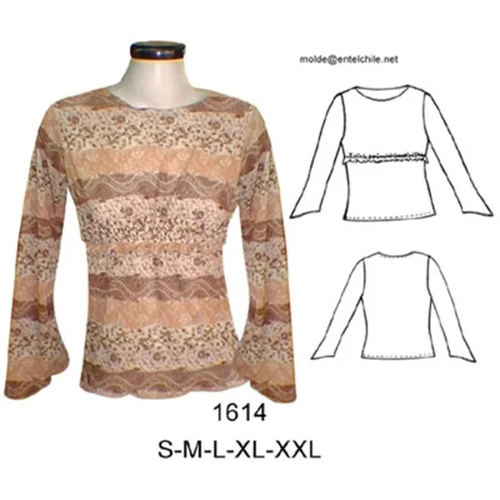 1614 - Molde de Polera corte bajo busto con 2 pespuntes en hilo elastico; 1614 - Molde de Polera corte bajo busto con 2 pespuntes en hilo elastico;
