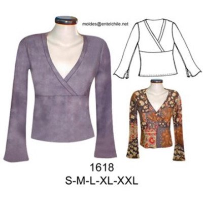 1618 - Molde de Polera cruzada, corte bajo busto, manga con aberturas 1618 - Molde de Polera cruzada, corte bajo busto, manga con aberturas