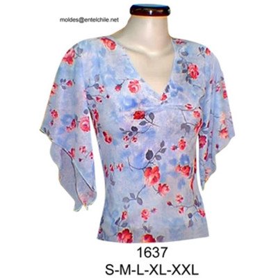 1637 - Molde de Polera manga kimono, escote en "v"; 1637 - Molde de Polera manga kimono, escote en "v";
