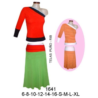 1641 - Molde de Polera y falda en puño; 1641 - Molde de Polera y falda en puño;