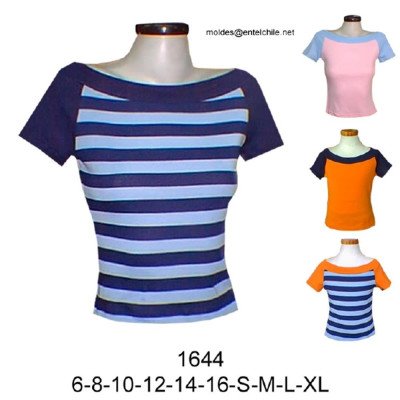 1644 - Molde de Polera cuello bote manga corta; 1644 - Molde de Polera cuello bote manga corta;