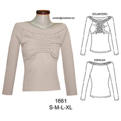 1661 - Molde de Polera cuello bote corte bajo busto;