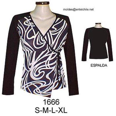 1666 - Molde de Polera manga raglan, cruzada (simulado);