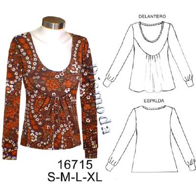 16715 - Molde de Polera dama con corte redondo bajo busto 16715 - Molde de Polera dama con corte redondo bajo busto