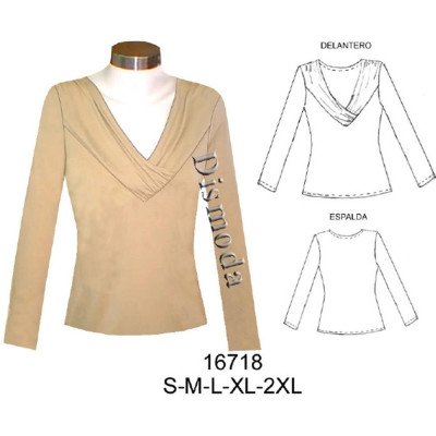 16718 - Molde de Polera escote v cuello drapeado 16718 - Molde de Polera escote v cuello drapeado