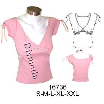 16736 - Molde de Polera corte bajo busto con aplicaciones en encaje elasticado