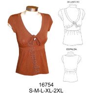 16754 - Molde de Polera escotada corte bajo busto y alforzada