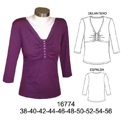 16774 - Molde de Polera con corte bajo busto con recogido en delantero