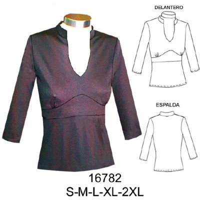 16782 - Molde de Polera cuello mao escote v, corte bajo busto 16782 - Molde de Polera cuello mao escote v, corte bajo busto