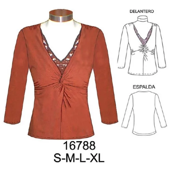 16788 - Molde de Polera con capa anudada recogida en hombros y costados 16788 - Molde de Polera con capa anudada recogida en hombros y costados
