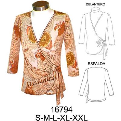 16794 - Molde de Polera cruzada con capas plisadas y amarras 16794 - Molde de Polera cruzada con capas plisadas y amarras