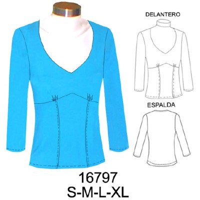 16797 - Molde de Polera escotada con corte bajo busto (imitación corsé) 16797 - Molde de Polera escotada con corte bajo busto (imitación corsé)