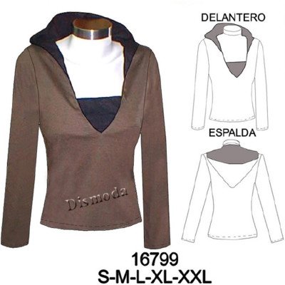 16799 - Molde de Polera con gorro y strapless fijado en costado delantero