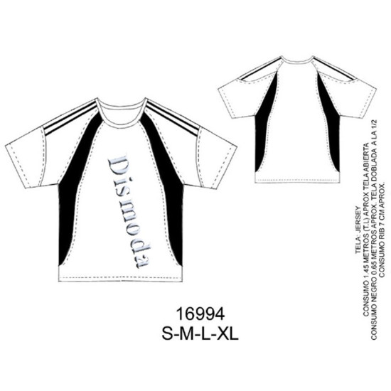 16994 - Molde de Polera raglan con cortes