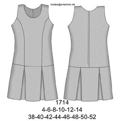1714 - Molde de Jumper escolar, falda con pliegues encontrados 1714 - Molde de Jumper escolar, falda con pliegues encontrados