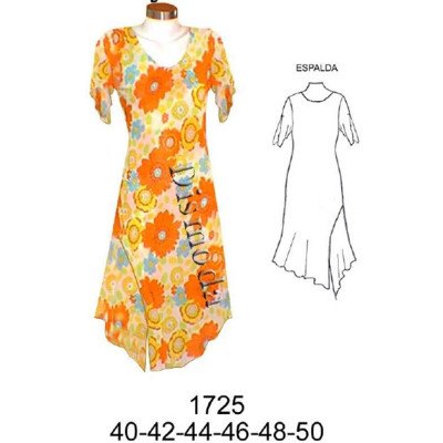 1725 - Molde de Vestido asimétrico con manga tipo mariposa 1725 - Molde de Vestido asimétrico con manga tipo mariposa