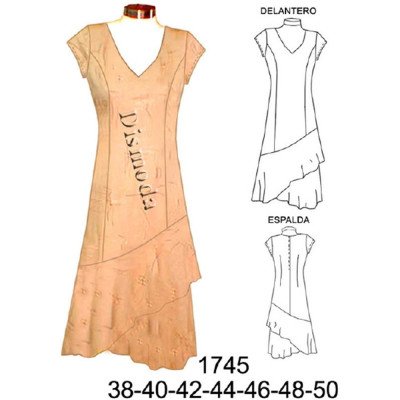 1745 - Molde de Vestido corte princesa con faldones 1745 - Molde de Vestido corte princesa con faldones