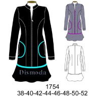 1754 - Molde de Vestido corte princesa, cuello mao con cierre y faldón