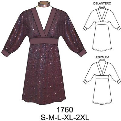 1760 - Molde de Vestido kimono cruzado 1760 - Molde de Vestido kimono cruzado
