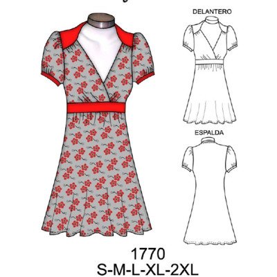1770 - Molde de Vestido con corte bajo busto y manga recogida 1770 - Molde de Vestido con corte bajo busto y manga recogida