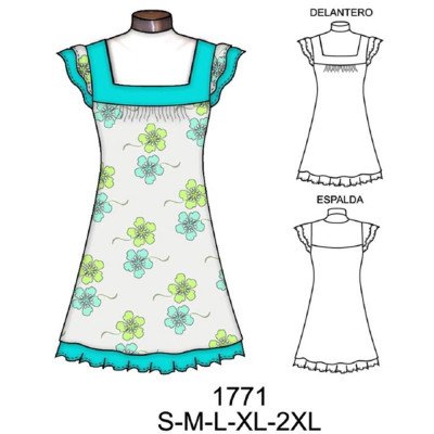 1771 - Molde de Vestido con canesú y manga pestaña 1771 - Molde de Vestido con canesú y manga pestaña