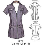 1778 - Molde de Vestido escote en v con cierre y manga corta