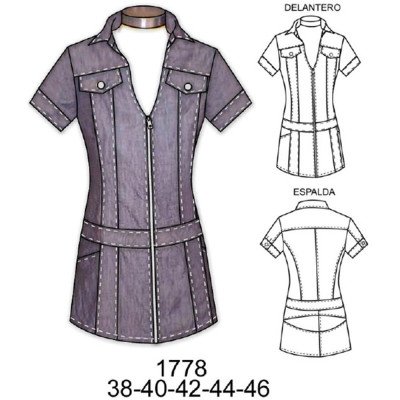 1778 - Molde de Vestido escote en v con cierre y manga corta 1778 - Molde de Vestido escote en v con cierre y manga corta