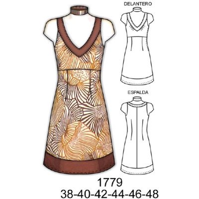 1779 - Molde de Vestido con escote sin mangas 1779 - Molde de Vestido con escote sin mangas