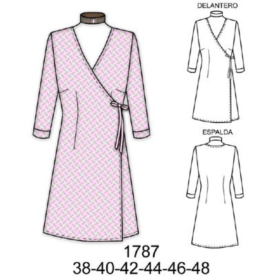 1787 - Molde de Vestido cruzado con amarra en costado 1787 - Molde de Vestido cruzado con amarra en costado