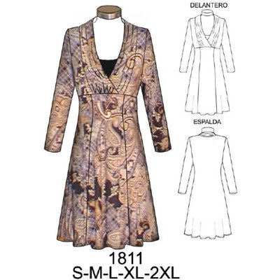 1811 - Molde de Vestido cuello cruzado 1811 - Molde de Vestido cuello cruzado