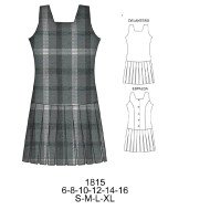 1815 - Molde de Jumper de colegio, escote cuadrado, abotonado en delantero, corte princesa y faldón con pliegues