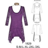 1829 - Molde de Mini vestido escotado asimétrico con capas laterales (largo ref