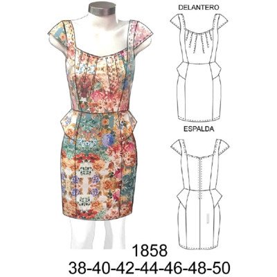 1858 - Molde de Vestido con media manga ajustado 1858 - Molde de Vestido con media manga ajustado