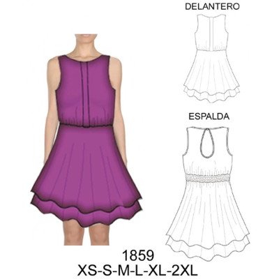 1859 - Molde de Vestido sin manga semi evase con tablón central 1859 - Molde de Vestido sin manga semi evase con tablón central