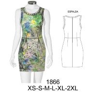 1866 - Molde de Jumper con pliegue delantero cortes en sisa y escote para aplicar vivos largo 85 cms