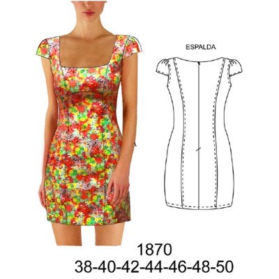 1870 - Molde de Vestido 1/2 manga entallado largo 85 cms 1870 - Molde de Vestido 1/2 manga entallado largo 85 cms