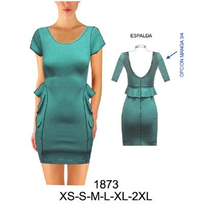 1873 - Molde de Vestido con vuelos laterales espalda escotada 1873 - Molde de Vestido con vuelos laterales espalda escotada