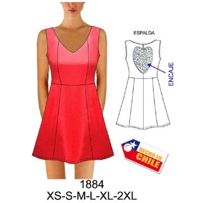 1884 - Molde de Vestido semi evase, espalda con corte corazón 1884 - Molde de Vestido semi evase, espalda con corte corazón