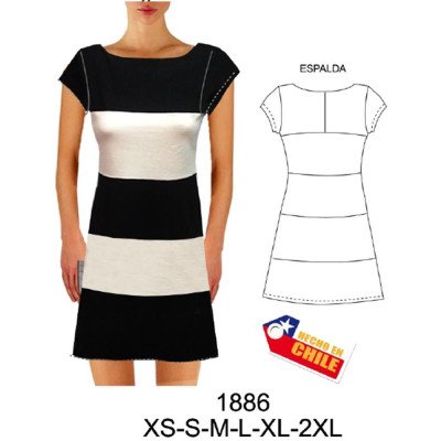 1886 - Molde de Vestido semi evase con cortes manga pestaña 1886 - Molde de Vestido semi evase con cortes manga pestaña