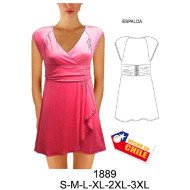 1889 - Molde de Vestido semi evase, faldón cruzado, cintura drapeada