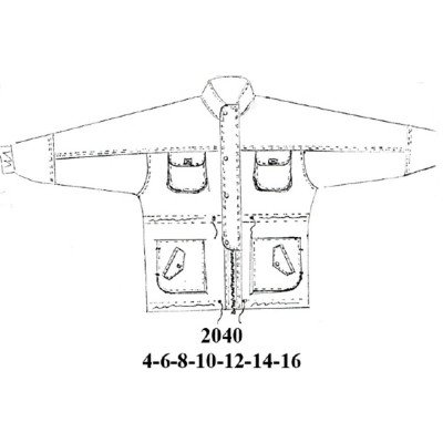 2040 - Molde de Casaca de cuello camisero con cierre frontal de botones, mangas largas con puños y cuatro bolsillos de parche con tapa