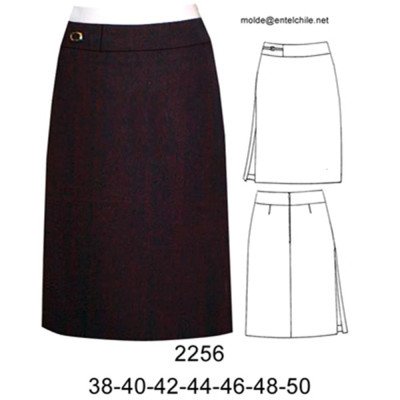 2256 - Molde de Falda pretina incluida con corte en delantero abertura a un costado; 2256 - Molde de Falda pretina incluida con corte en delantero abertura a un costado;