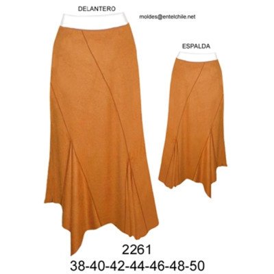 2261 - Molde de Falda asimétrica con triángulos en cortes, basta irregular, cintura con elástico; 2261 - Molde de Falda asimétrica con triángulos en cortes, basta irregular, cintura con elástico;