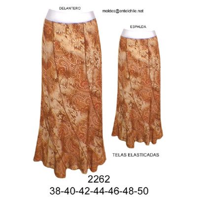 2262 - Molde de Falda de 6 paños, cortes en diagonal;