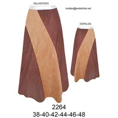 2264 - Molde de Falda con cortes en diagonal , basta irregular, cintura con elástico;