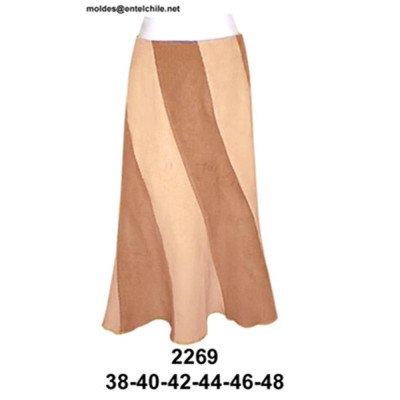 2269 - Molde de Falda de 8 paños, cortes en diagonal con cierre;